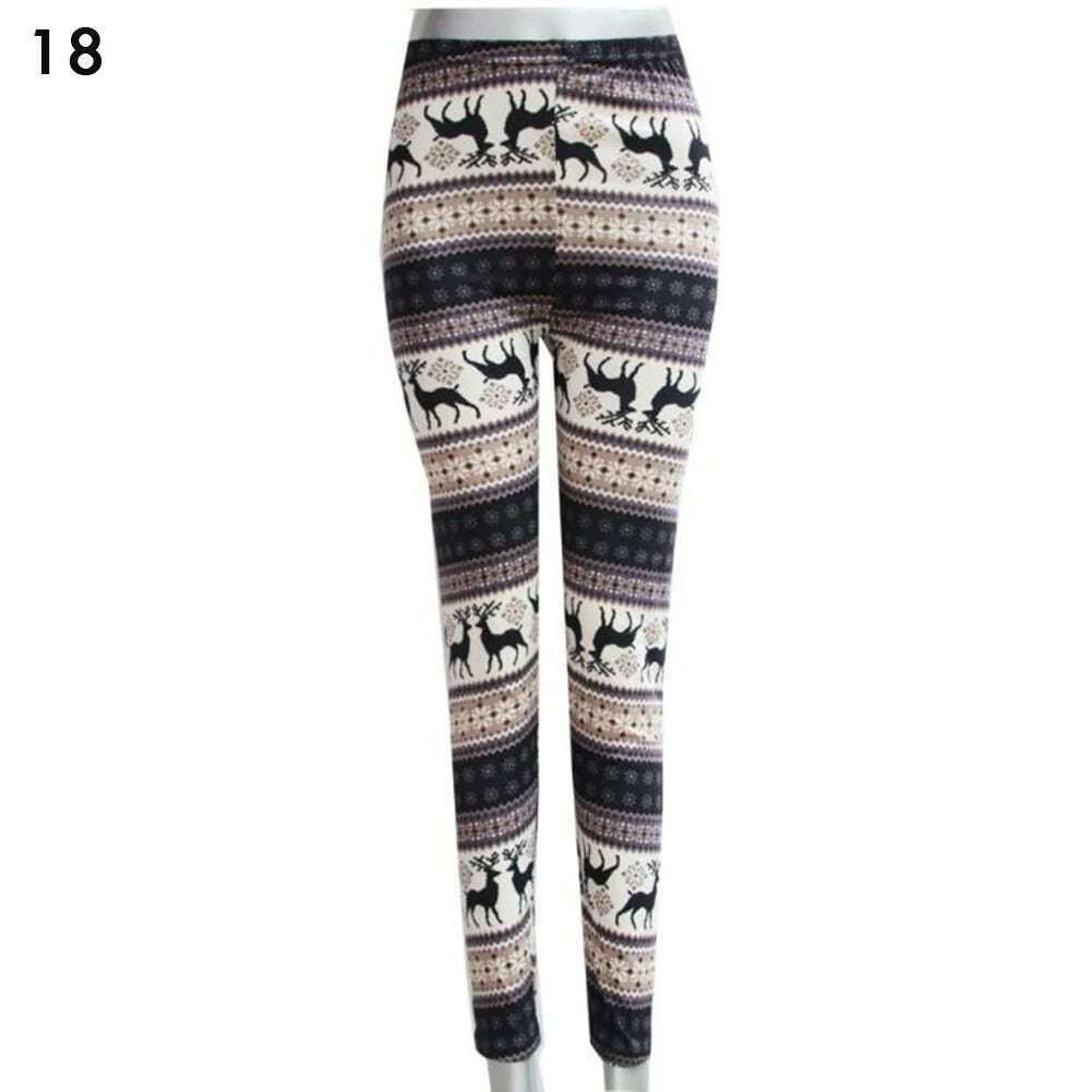 KIMLUD, Plus Size Winter Christmas Leggings Women's High Waist Floral/Elk Printed Long Pants Trousers Thermo Warm Elastic Slim Soft Pant, 18 / One Size, KIMLUD APPAREL - Womens Clothes