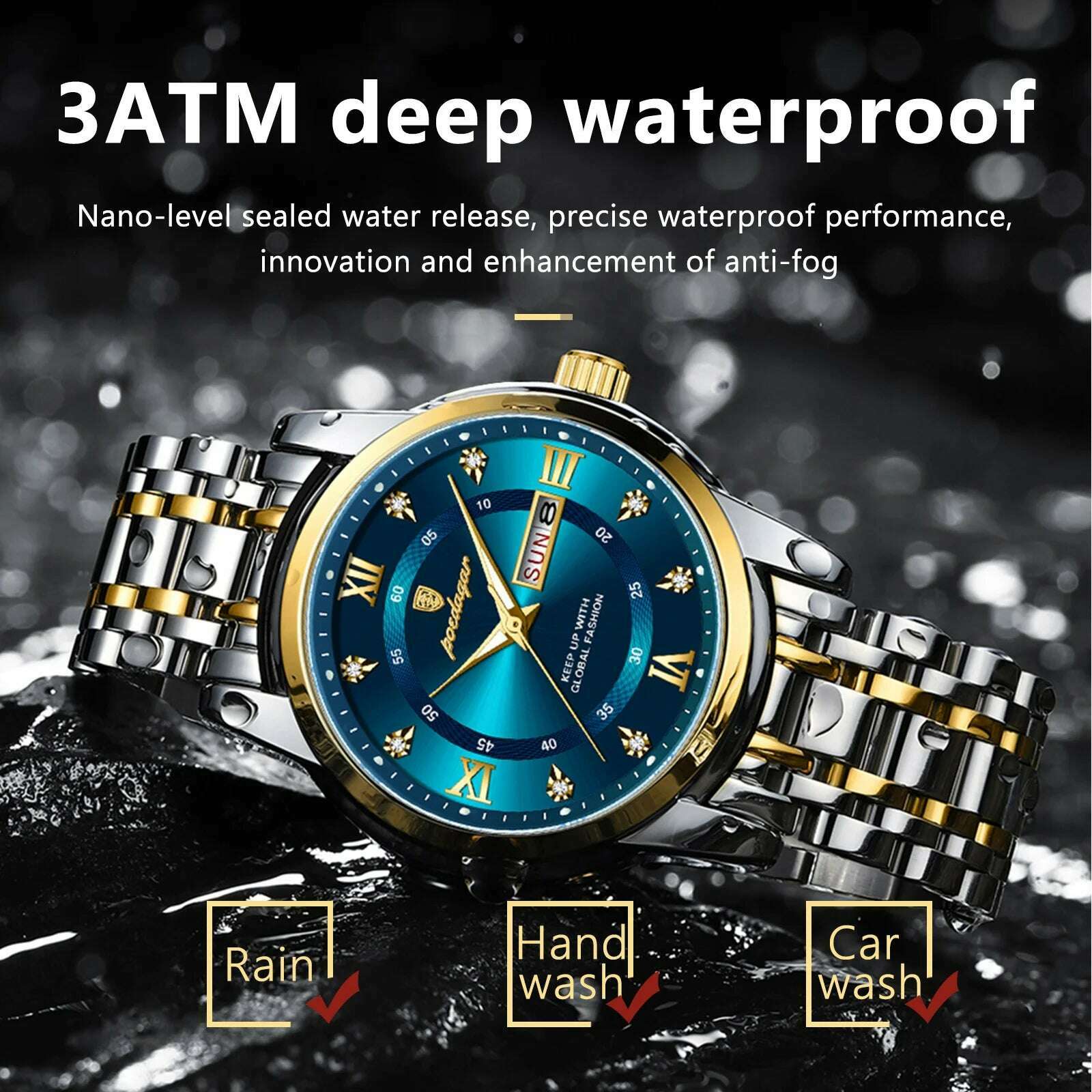 KIMLUD, POEDAGAR Luxury Watch for Man Elegant Date Week Waterproof Luminous Men Watch Quartz Stainless Steel Sports Men's Watches reloj, KIMLUD Womens Clothes