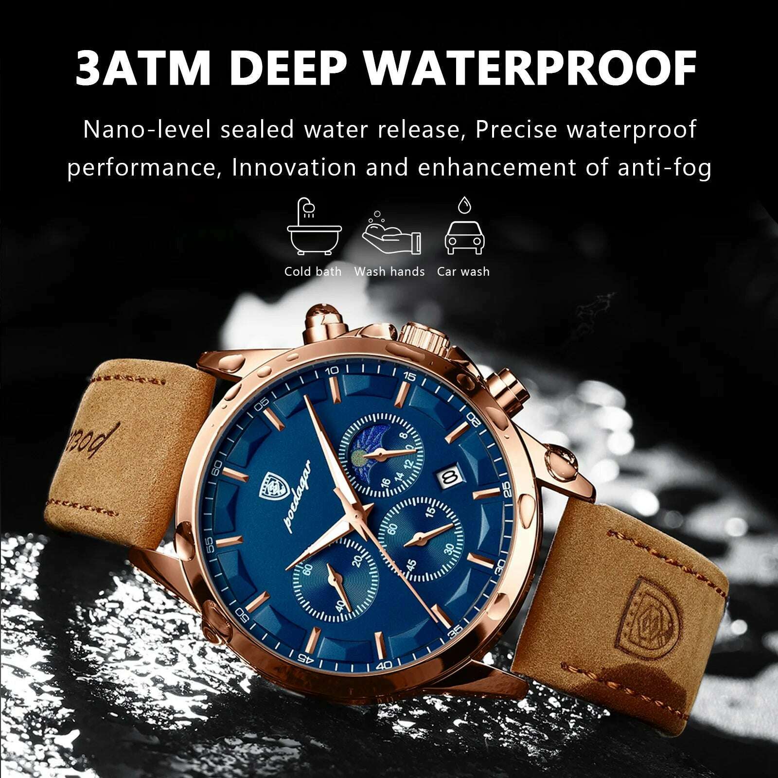 KIMLUD, POEDAGAR Men Quartz Watch Luxury Sports Waterproof Chronograph Luminous Date Man Wristwatch Business Leather Men's Watches Clock, KIMLUD Womens Clothes