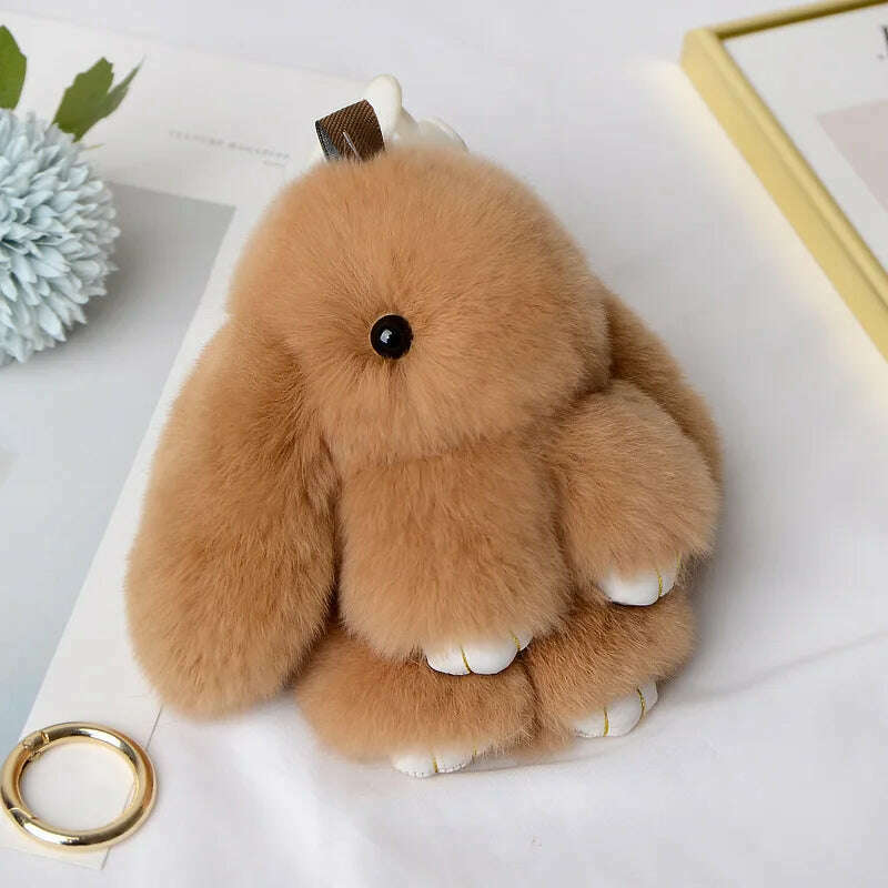 KIMLUD, Pompom Real Rabbit Fur Keychain Cute Fluffy Plush Doll Keychains Women Bags Keyrings Cars Key Ring Gift Charming Decoration, KIMLUD Womens Clothes