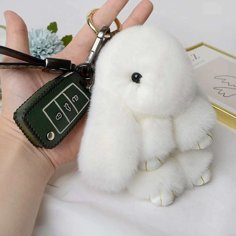KIMLUD, Pompom Real Rabbit Fur Keychain Cute Fluffy Plush Doll Keychains Women Bags Keyrings Cars Key Ring Gift Charming Decoration, KIMLUD Womens Clothes