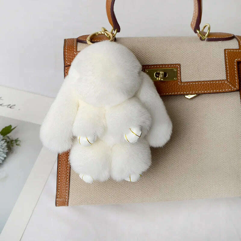 KIMLUD, Pompom Real Rabbit Fur Keychain Cute Fluffy Plush Doll Keychains Women Bags Keyrings Cars Key Ring Gift Charming Decoration, KIMLUD Womens Clothes