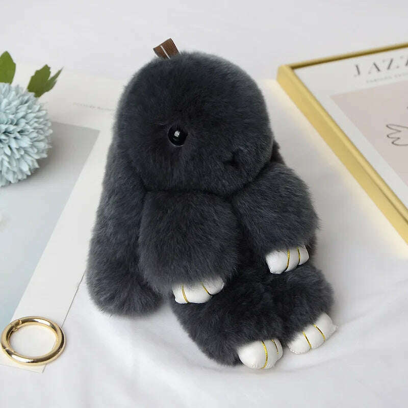 KIMLUD, Pompom Real Rabbit Fur Keychain Cute Fluffy Plush Doll Keychains Women Bags Keyrings Cars Key Ring Gift Charming Decoration, KIMLUD Womens Clothes