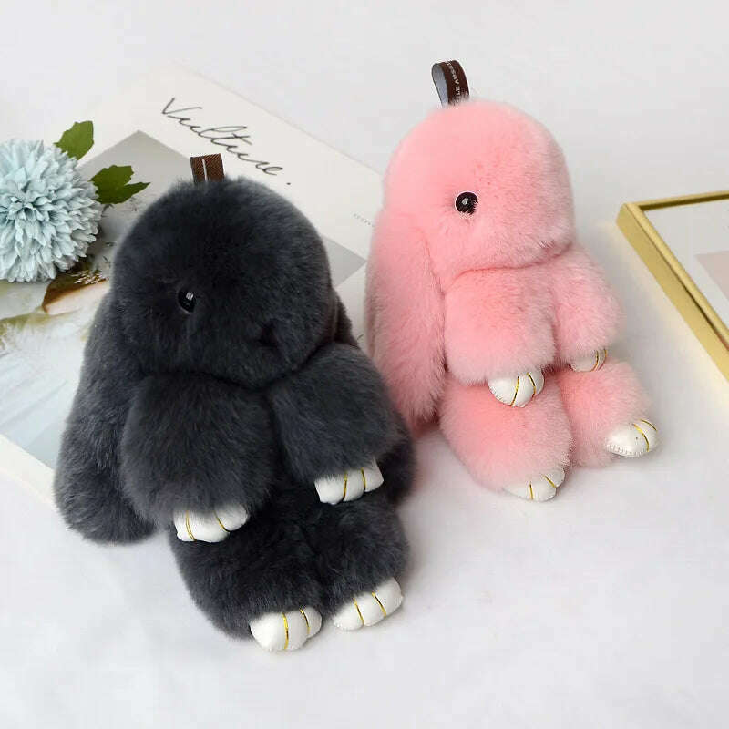 KIMLUD, Pompom Real Rabbit Fur Keychain Cute Fluffy Plush Doll Keychains Women Bags Keyrings Cars Key Ring Gift Charming Decoration, KIMLUD Womens Clothes