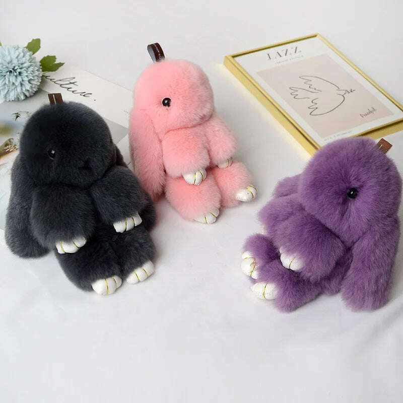 KIMLUD, Pompom Real Rabbit Fur Keychain Cute Fluffy Plush Doll Keychains Women Bags Keyrings Cars Key Ring Gift Charming Decoration, KIMLUD Womens Clothes