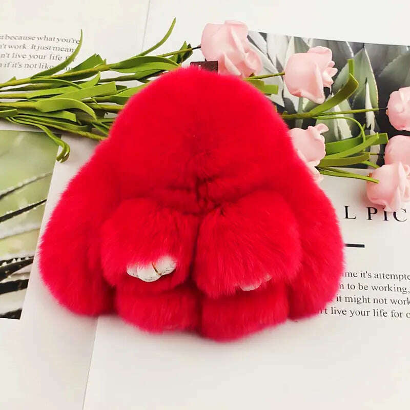 KIMLUD, Pompom Real Rabbit Fur Keychain Cute Fluffy Plush Doll Keychains Women Bags Keyrings Cars Key Ring Gift Charming Decoration, KY003-01 / 10 cm, KIMLUD APPAREL - Womens Clothes
