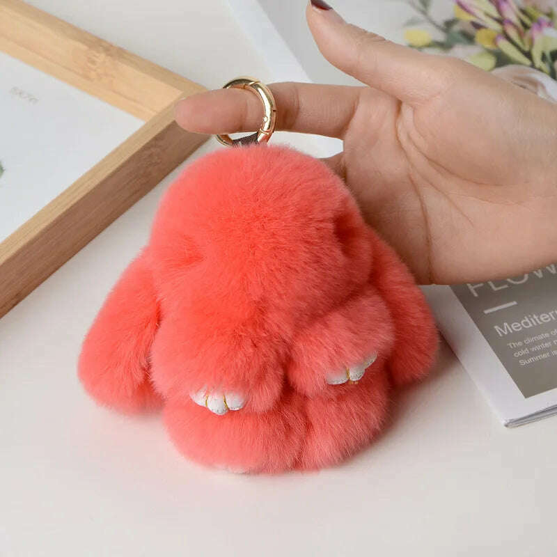 KIMLUD, Pompom Real Rabbit Fur Keychain Cute Fluffy Plush Doll Keychains Women Bags Keyrings Cars Key Ring Gift Charming Decoration, KY003-03 / 10 cm, KIMLUD APPAREL - Womens Clothes