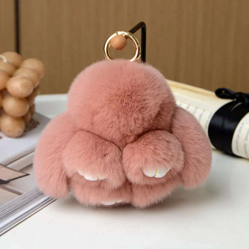 KIMLUD, Pompom Real Rabbit Fur Keychain Cute Fluffy Plush Doll Keychains Women Bags Keyrings Cars Key Ring Gift Charming Decoration, KY003-04 / 10 cm, KIMLUD APPAREL - Womens Clothes