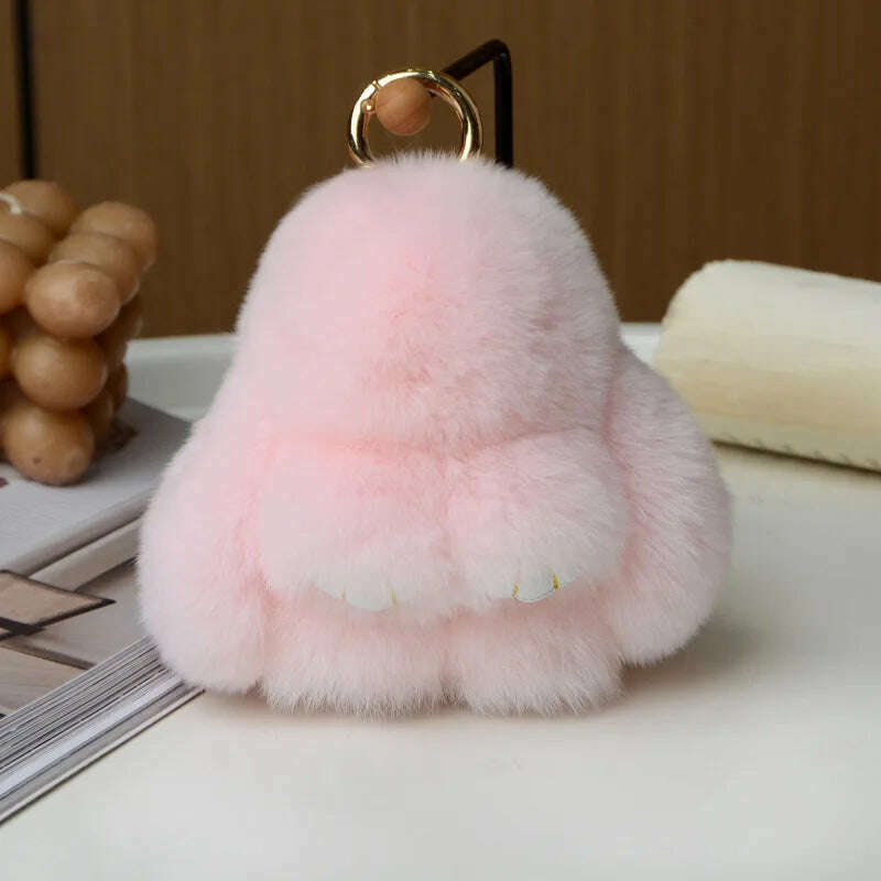KIMLUD, Pompom Real Rabbit Fur Keychain Cute Fluffy Plush Doll Keychains Women Bags Keyrings Cars Key Ring Gift Charming Decoration, KY003-05 / 10 cm, KIMLUD APPAREL - Womens Clothes