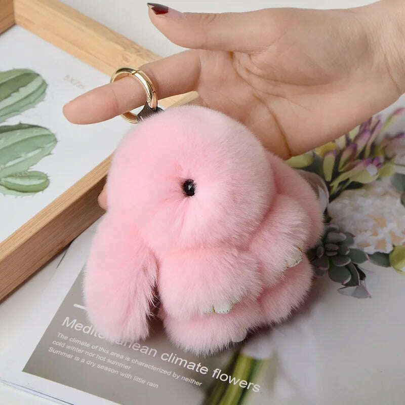 KIMLUD, Pompom Real Rabbit Fur Keychain Cute Fluffy Plush Doll Keychains Women Bags Keyrings Cars Key Ring Gift Charming Decoration, KY003-06 / 10 cm, KIMLUD APPAREL - Womens Clothes
