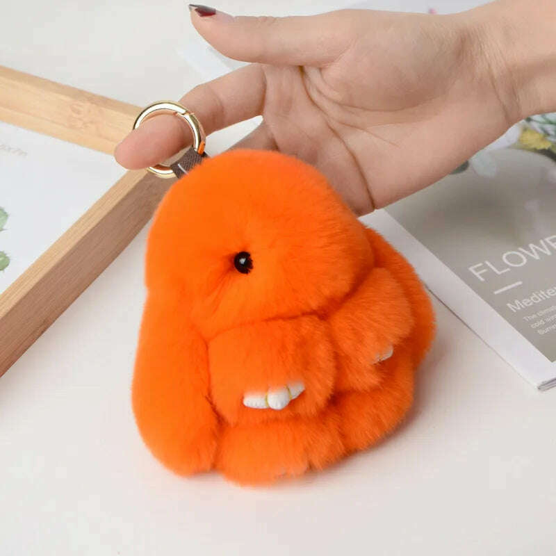 KIMLUD, Pompom Real Rabbit Fur Keychain Cute Fluffy Plush Doll Keychains Women Bags Keyrings Cars Key Ring Gift Charming Decoration, KY003-07 / 10 cm, KIMLUD APPAREL - Womens Clothes