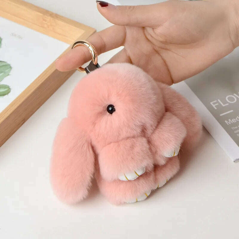 KIMLUD, Pompom Real Rabbit Fur Keychain Cute Fluffy Plush Doll Keychains Women Bags Keyrings Cars Key Ring Gift Charming Decoration, KY003-08 / 10 cm, KIMLUD APPAREL - Womens Clothes