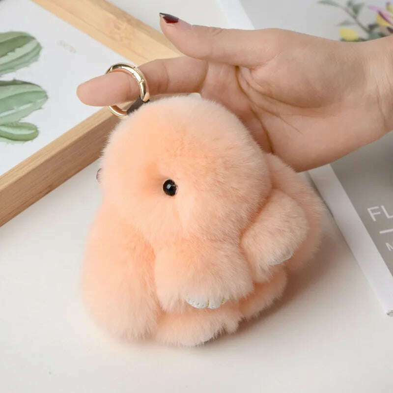 KIMLUD, Pompom Real Rabbit Fur Keychain Cute Fluffy Plush Doll Keychains Women Bags Keyrings Cars Key Ring Gift Charming Decoration, KY003-09 / 10 cm, KIMLUD APPAREL - Womens Clothes