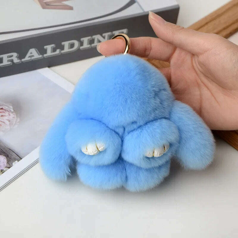 KIMLUD, Pompom Real Rabbit Fur Keychain Cute Fluffy Plush Doll Keychains Women Bags Keyrings Cars Key Ring Gift Charming Decoration, KY003-12 / 10 cm, KIMLUD APPAREL - Womens Clothes