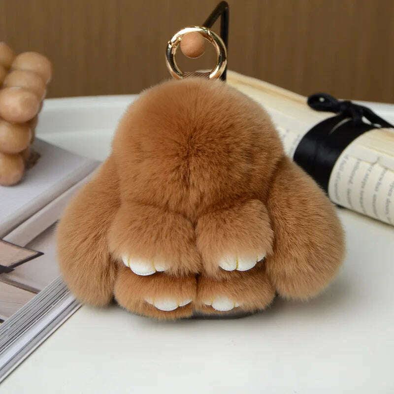 KIMLUD, Pompom Real Rabbit Fur Keychain Cute Fluffy Plush Doll Keychains Women Bags Keyrings Cars Key Ring Gift Charming Decoration, KY003-15 / 10 cm, KIMLUD APPAREL - Womens Clothes
