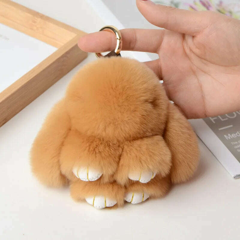 KIMLUD, Pompom Real Rabbit Fur Keychain Cute Fluffy Plush Doll Keychains Women Bags Keyrings Cars Key Ring Gift Charming Decoration, KY003-16 / 10 cm, KIMLUD APPAREL - Womens Clothes