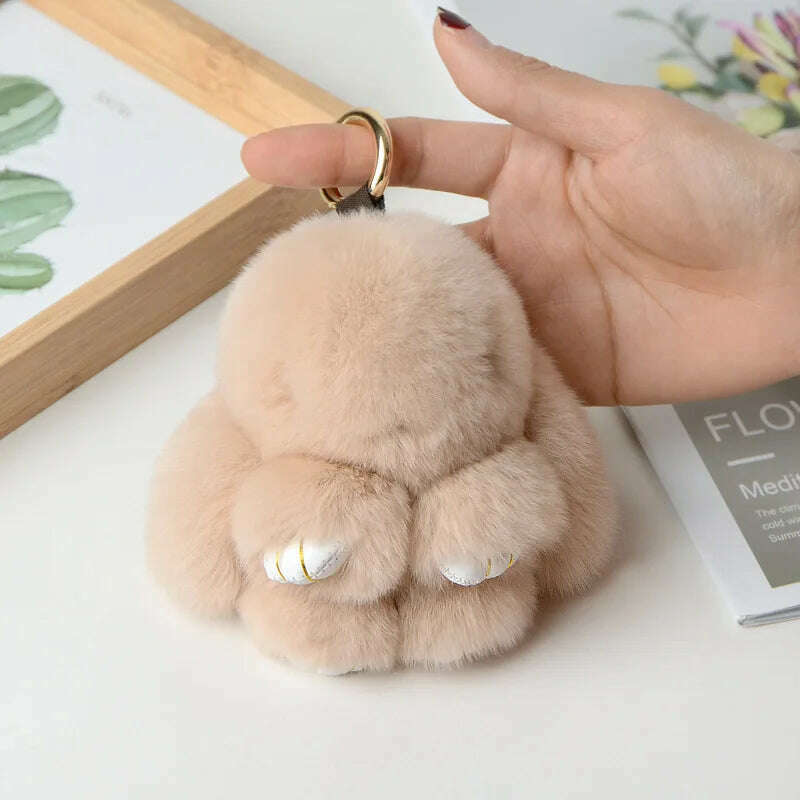 KIMLUD, Pompom Real Rabbit Fur Keychain Cute Fluffy Plush Doll Keychains Women Bags Keyrings Cars Key Ring Gift Charming Decoration, KY003-17 / 10 cm, KIMLUD APPAREL - Womens Clothes