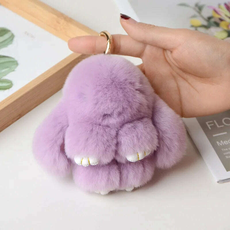 KIMLUD, Pompom Real Rabbit Fur Keychain Cute Fluffy Plush Doll Keychains Women Bags Keyrings Cars Key Ring Gift Charming Decoration, KY003-18 / 10 cm, KIMLUD APPAREL - Womens Clothes