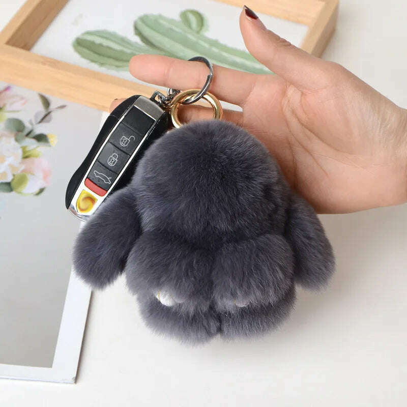 KIMLUD, Pompom Real Rabbit Fur Keychain Cute Fluffy Plush Doll Keychains Women Bags Keyrings Cars Key Ring Gift Charming Decoration, KY003-19 / 10 cm, KIMLUD APPAREL - Womens Clothes