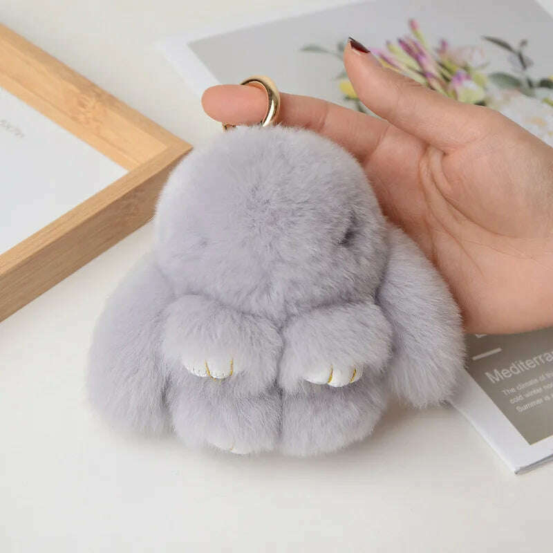 KIMLUD, Pompom Real Rabbit Fur Keychain Cute Fluffy Plush Doll Keychains Women Bags Keyrings Cars Key Ring Gift Charming Decoration, KY003-20 / 10 cm, KIMLUD APPAREL - Womens Clothes
