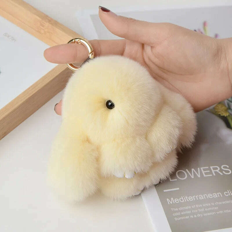 KIMLUD, Pompom Real Rabbit Fur Keychain Cute Fluffy Plush Doll Keychains Women Bags Keyrings Cars Key Ring Gift Charming Decoration, KY003-21 / 10 cm, KIMLUD APPAREL - Womens Clothes