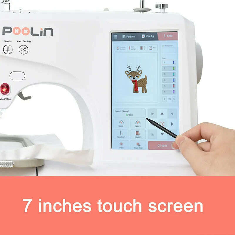 KIMLUD, POOLIN Computerized Embroidery Machine 7'' Large LCD Touchscreen, 4" x 9.2" Area For Beginner Homeuse Fully Automatic Machine, KIMLUD Womens Clothes