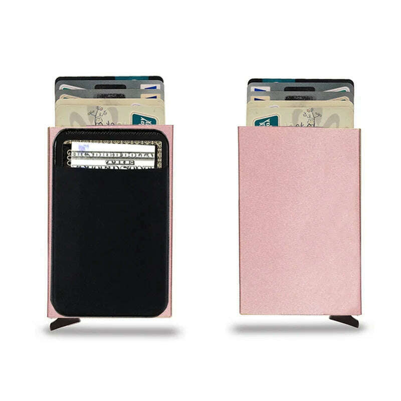 KIMLUD, Pop-out RFID Card Holder Slim Aluminum Wallet Elasticity Back Pouch ID Credit Card Holder Blocking Protect Travel ID Cardholder, Rose gold, KIMLUD APPAREL - Womens Clothes