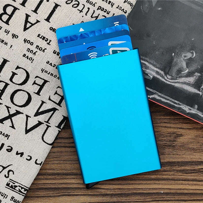 KIMLUD, Pop-out RFID Card Holder Slim Aluminum Wallet Elasticity Back Pouch ID Credit Card Holder Blocking Protect Travel ID Cardholder, blue-1, KIMLUD APPAREL - Womens Clothes