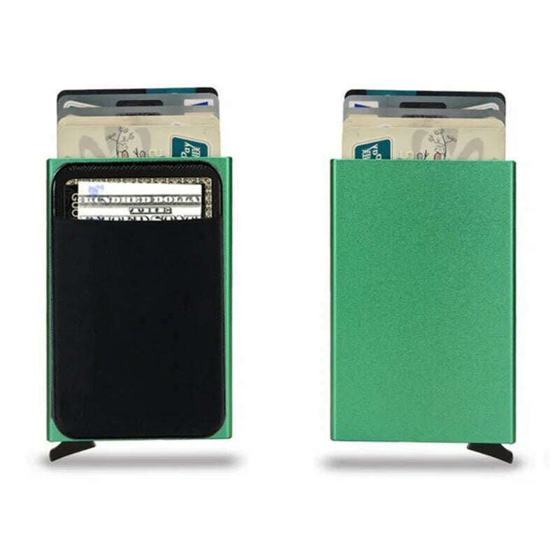 KIMLUD, Pop-out RFID Card Holder Slim Aluminum Wallet Elasticity Back Pouch ID Credit Card Holder Blocking Protect Travel ID Cardholder, Green, KIMLUD APPAREL - Womens Clothes