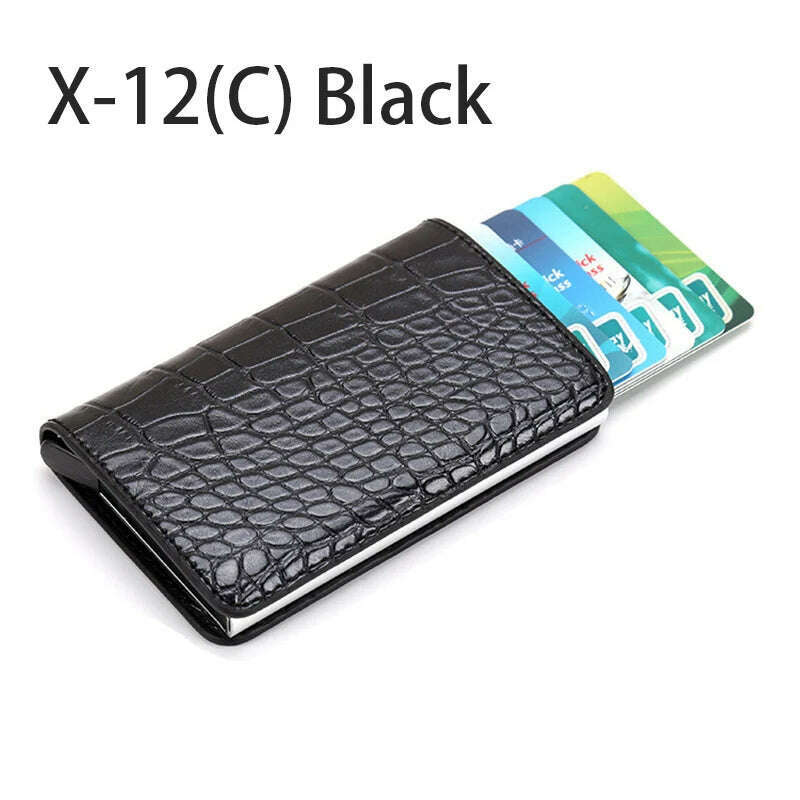 KIMLUD, Pop-out RFID Card Holder Slim Aluminum Wallet Elasticity Back Pouch ID Credit Card Holder Blocking Protect Travel ID Cardholder, C-Black, KIMLUD APPAREL - Womens Clothes