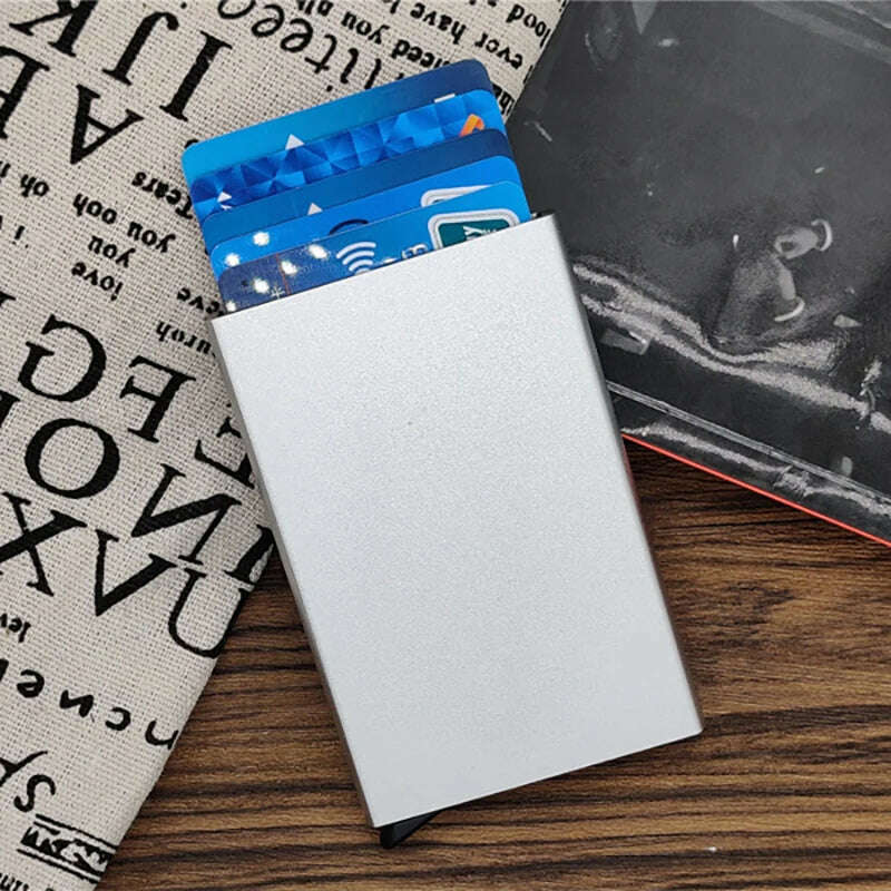 KIMLUD, Pop-out RFID Card Holder Slim Aluminum Wallet Elasticity Back Pouch ID Credit Card Holder Blocking Protect Travel ID Cardholder, silvery-1, KIMLUD APPAREL - Womens Clothes