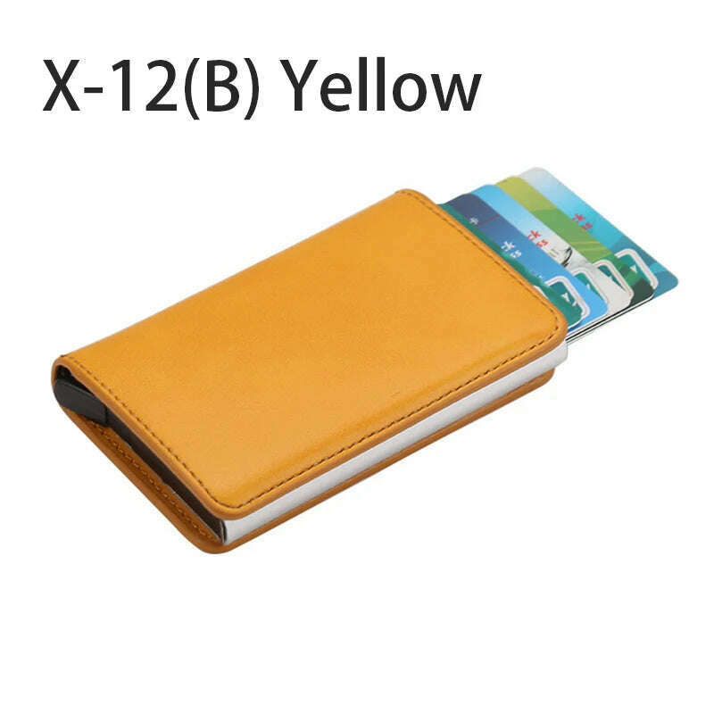 KIMLUD, Pop-out RFID Card Holder Slim Aluminum Wallet Elasticity Back Pouch ID Credit Card Holder Blocking Protect Travel ID Cardholder, B-Yellow, KIMLUD APPAREL - Womens Clothes
