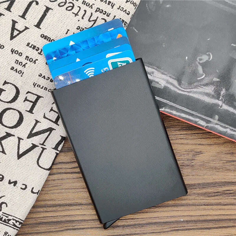 KIMLUD, Pop-out RFID Card Holder Slim Aluminum Wallet Elasticity Back Pouch ID Credit Card Holder Blocking Protect Travel ID Cardholder, black-1, KIMLUD APPAREL - Womens Clothes
