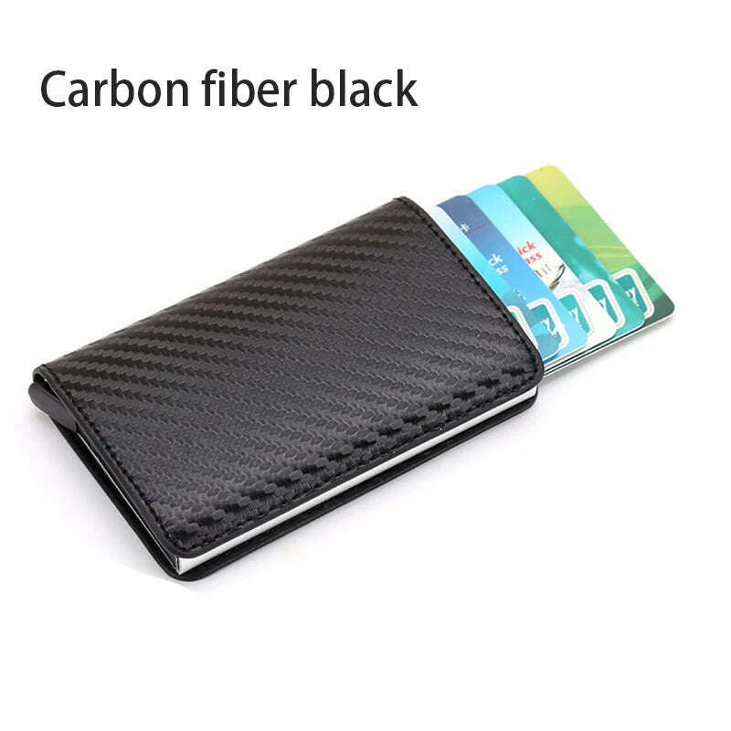 KIMLUD, Pop-out RFID Card Holder Slim Aluminum Wallet Elasticity Back Pouch ID Credit Card Holder Blocking Protect Travel ID Cardholder, Carbon fiber black, KIMLUD APPAREL - Womens Clothes