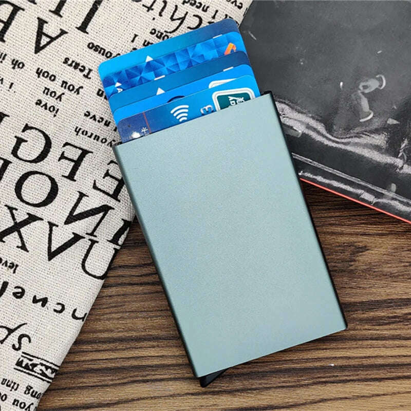 KIMLUD, Pop-out RFID Card Holder Slim Aluminum Wallet Elasticity Back Pouch ID Credit Card Holder Blocking Protect Travel ID Cardholder, grey-1, KIMLUD APPAREL - Womens Clothes
