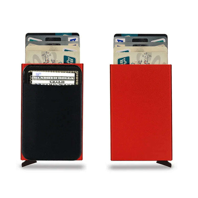 KIMLUD, Pop-out RFID Card Holder Slim Aluminum Wallet Elasticity Back Pouch ID Credit Card Holder Blocking Protect Travel ID Cardholder, Red, KIMLUD APPAREL - Womens Clothes