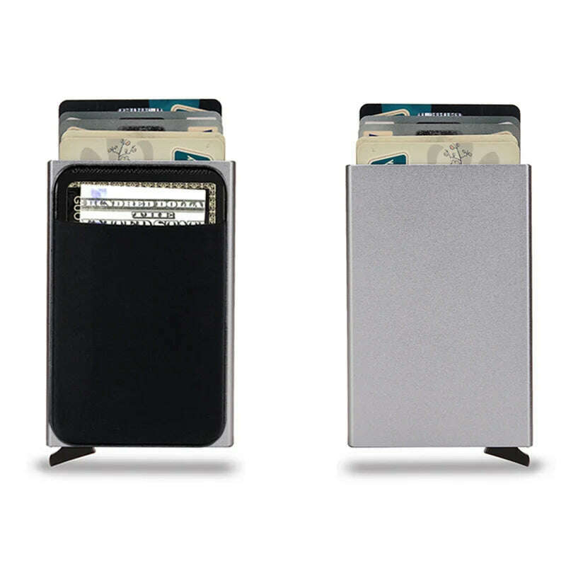 KIMLUD, Pop-out RFID Card Holder Slim Aluminum Wallet Elasticity Back Pouch ID Credit Card Holder Blocking Protect Travel ID Cardholder, Grey, KIMLUD APPAREL - Womens Clothes