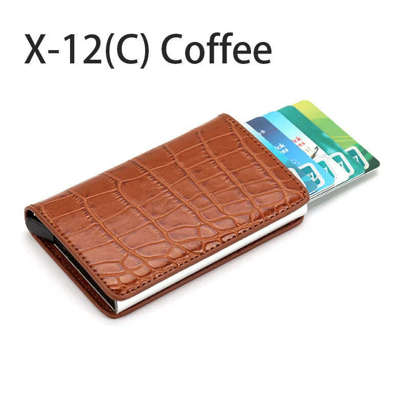 KIMLUD, Pop-out RFID Card Holder Slim Aluminum Wallet Elasticity Back Pouch ID Credit Card Holder Blocking Protect Travel ID Cardholder, C-Coffee, KIMLUD APPAREL - Womens Clothes
