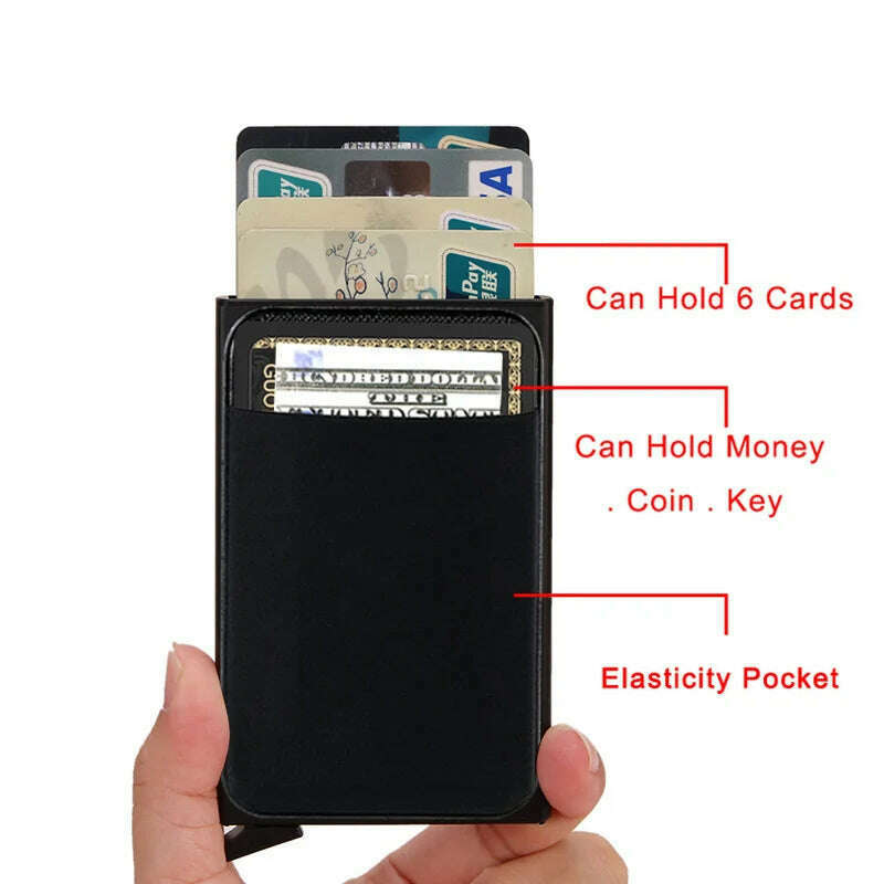 KIMLUD, Pop-out RFID Card Holder Slim Aluminum Wallet Elasticity Back Pouch ID Credit Card Holder Blocking Protect Travel ID Cardholder, KIMLUD Womens Clothes