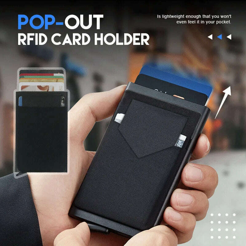 KIMLUD, Pop-out RFID Card Holder Slim Aluminum Wallet Elasticity Back Pouch ID Credit Card Holder Blocking Protect Travel ID Cardholder, KIMLUD Womens Clothes