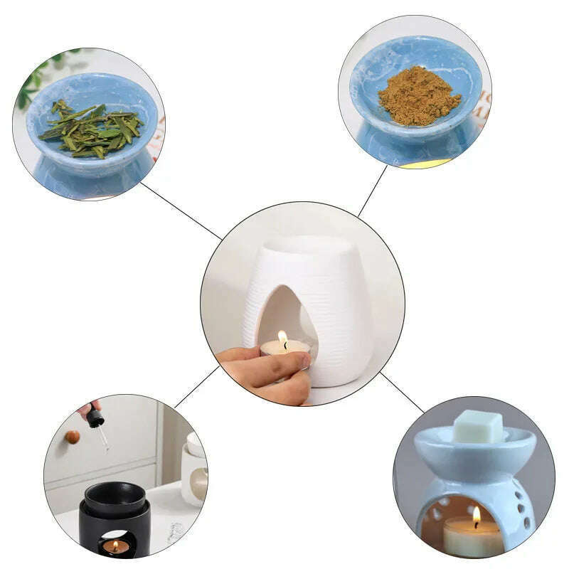 KIMLUD, Porcelain Aroma Burner Candle Holder Essential Oil Warmers Furnance Tealights Fragrance Lamp Indoor Bedroom Smell Home Decor, KIMLUD Womens Clothes