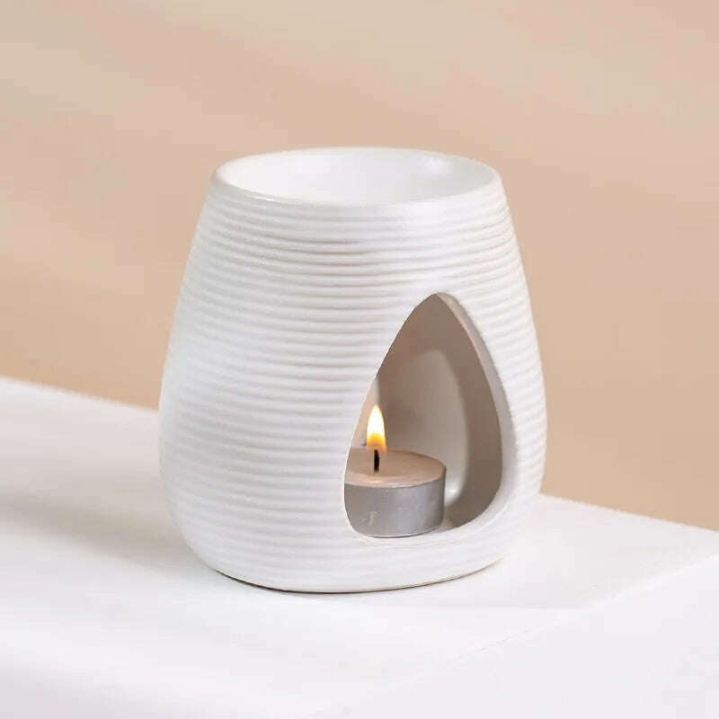 KIMLUD, Porcelain Aroma Burner Candle Holder Essential Oil Warmers Furnance Tealights Fragrance Lamp Indoor Bedroom Smell Home Decor, WHITE, KIMLUD APPAREL - Womens Clothes