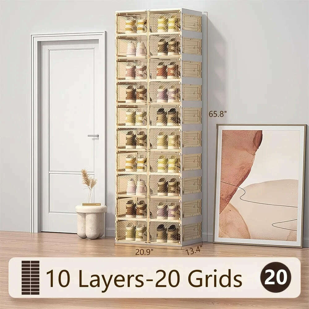 KIMLUD, Portable Folding Shoe Rack Shoe Storage Box All-in-one Sturdy Easy-to-assemble Sneaker Cabinet With Magnetic Transparent Door, KIMLUD Womens Clothes