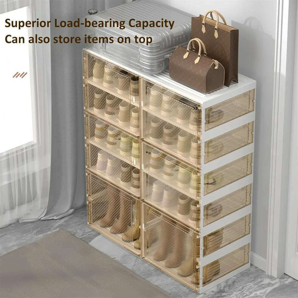 KIMLUD, Portable Folding Shoe Rack Shoe Storage Box All-in-one Sturdy Easy-to-assemble Sneaker Cabinet With Magnetic Transparent Door, KIMLUD Womens Clothes