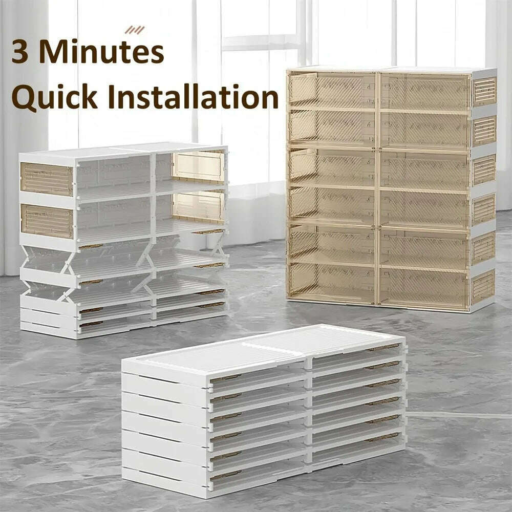 KIMLUD, Portable Folding Shoe Rack Shoe Storage Box All-in-one Sturdy Easy-to-assemble Sneaker Cabinet With Magnetic Transparent Door, KIMLUD Womens Clothes
