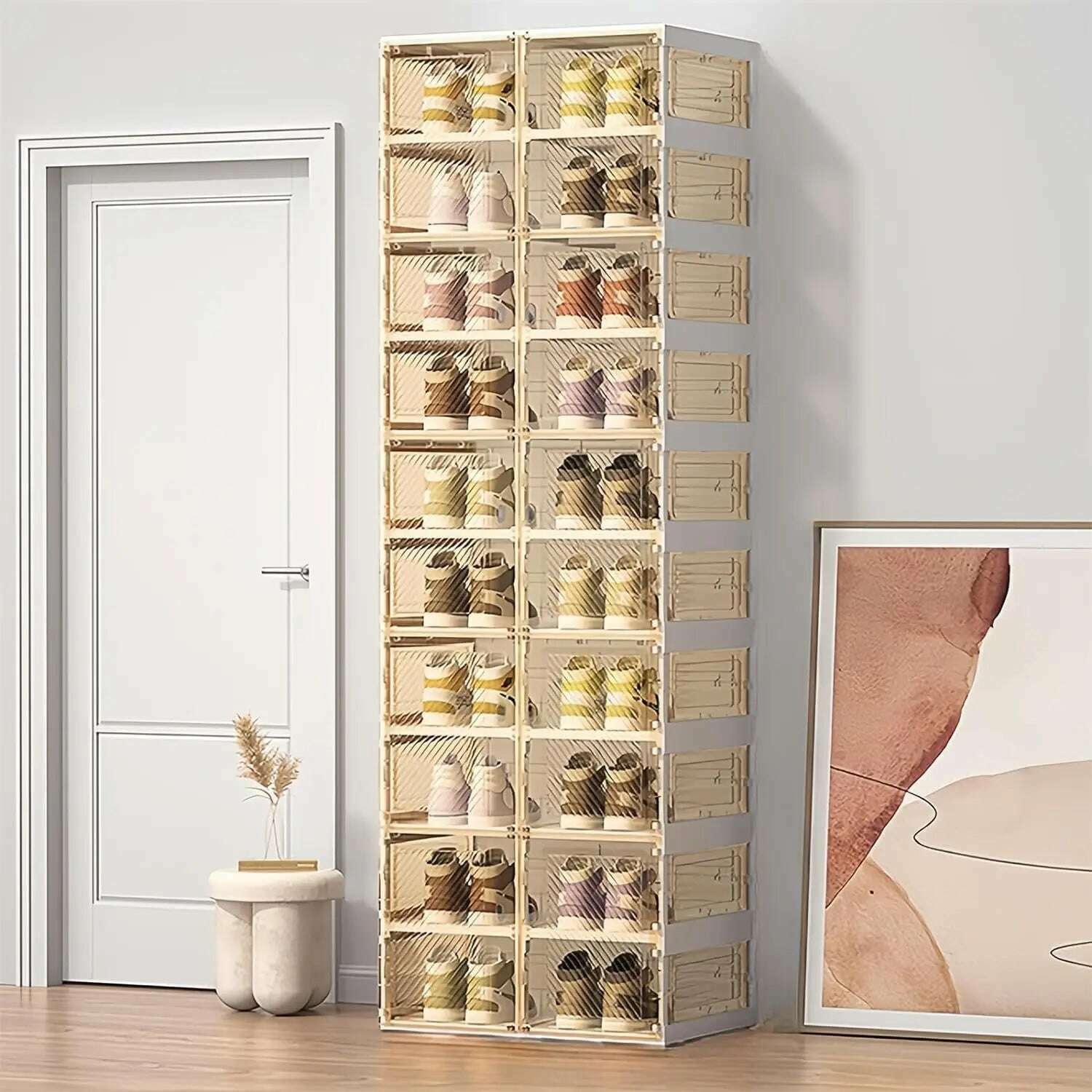 KIMLUD, Portable Folding Shoe Rack Shoe Storage Box All-in-one Sturdy Easy-to-assemble Sneaker Cabinet With Magnetic Transparent Door, 10 Layers-20 Grids / United States, KIMLUD APPAREL - Womens Clothes
