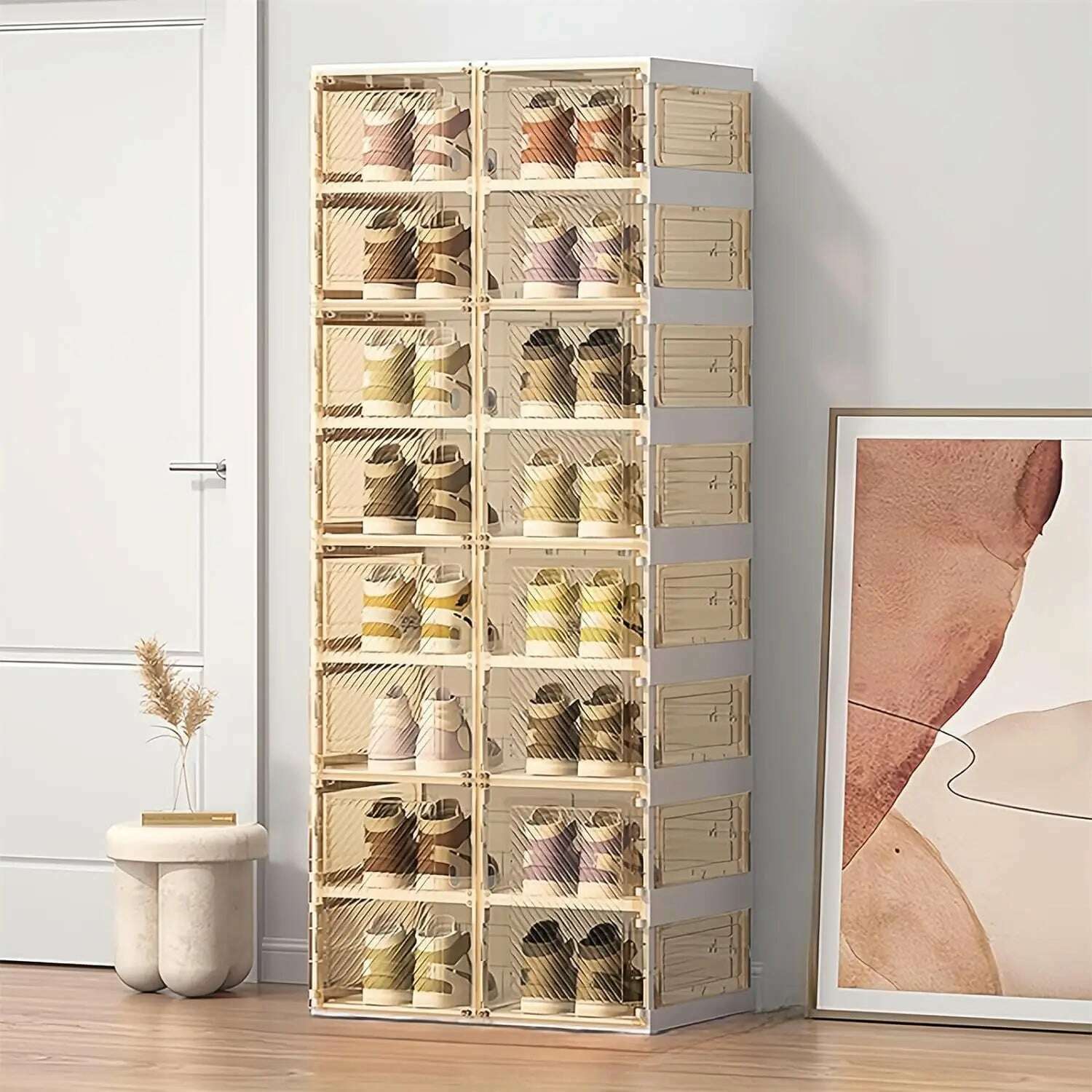 KIMLUD, Portable Folding Shoe Rack Shoe Storage Box All-in-one Sturdy Easy-to-assemble Sneaker Cabinet With Magnetic Transparent Door, 8 Layers-16 Grids / United States, KIMLUD APPAREL - Womens Clothes