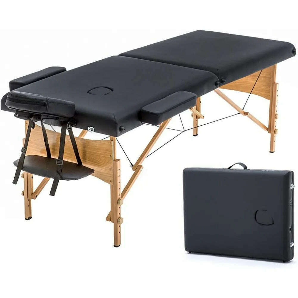 Portable massage bed, 28 inch wide, adjustable height for hydrotherapy foot massage, facial care, hydrotherapy tattoos, black - KIMLUD