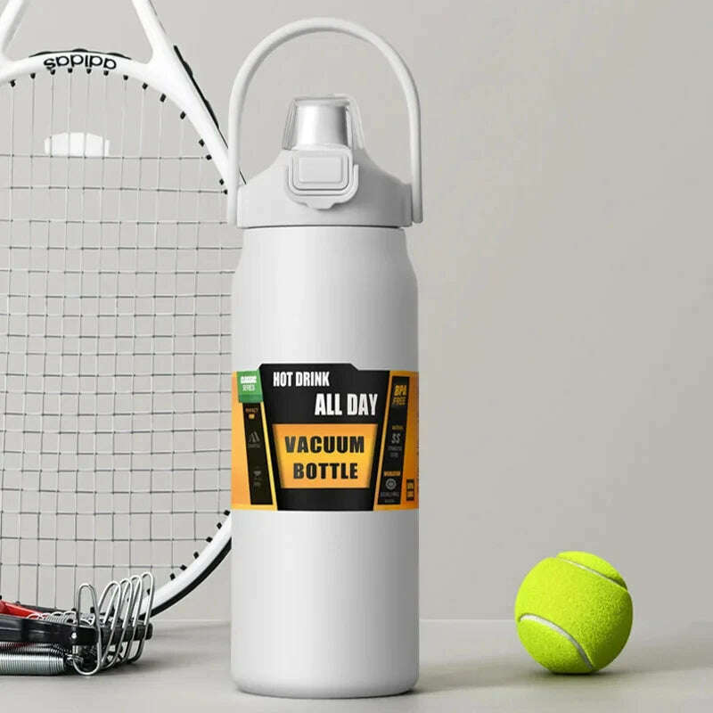 KIMLUD, Portable Thermos with Straw Outdoor Sport 304 Stainless Steel Thermal Mug Tumbler Travel Outdoor Vacuum Flasks Hot Water Bottle, White / 1500ml, KIMLUD APPAREL - Womens Clothes