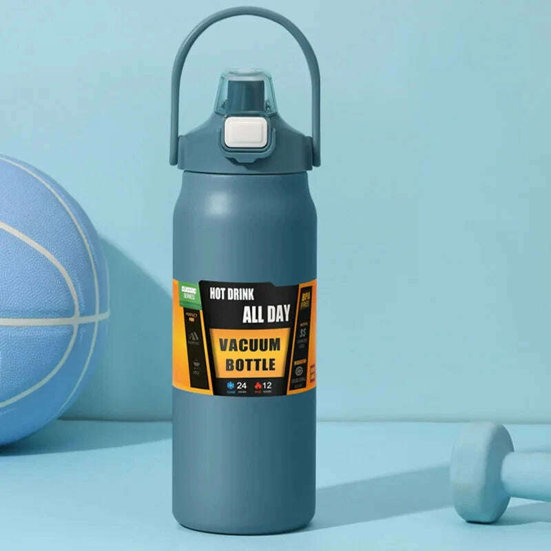 KIMLUD, Portable Thermos with Straw Outdoor Sport 304 Stainless Steel Thermal Mug Tumbler Travel Outdoor Vacuum Flasks Hot Water Bottle, Blue / 1500ml, KIMLUD APPAREL - Womens Clothes